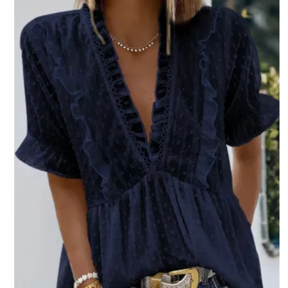 🔥New boutique deep v ruffle dot top - Picture 6 of 11